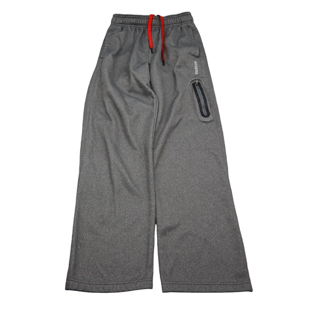 Reebok Pants Mens Gray Elastic Waist Red Drawstring Zip Pocket Sweatpants